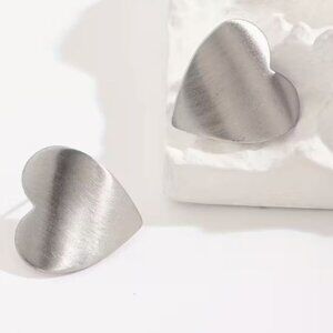 Stainless Steel Silver Heart Earrings - Studs